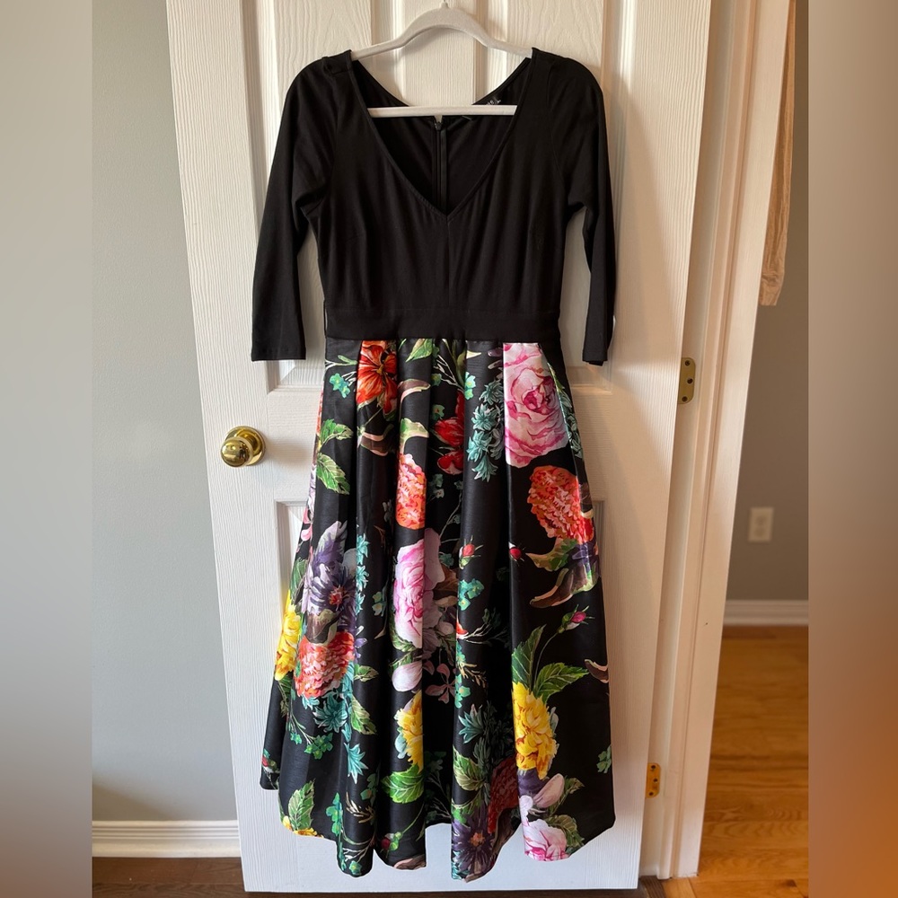 eShakti Floral Print Dupioni and Cotton Knit Dress sz s 4